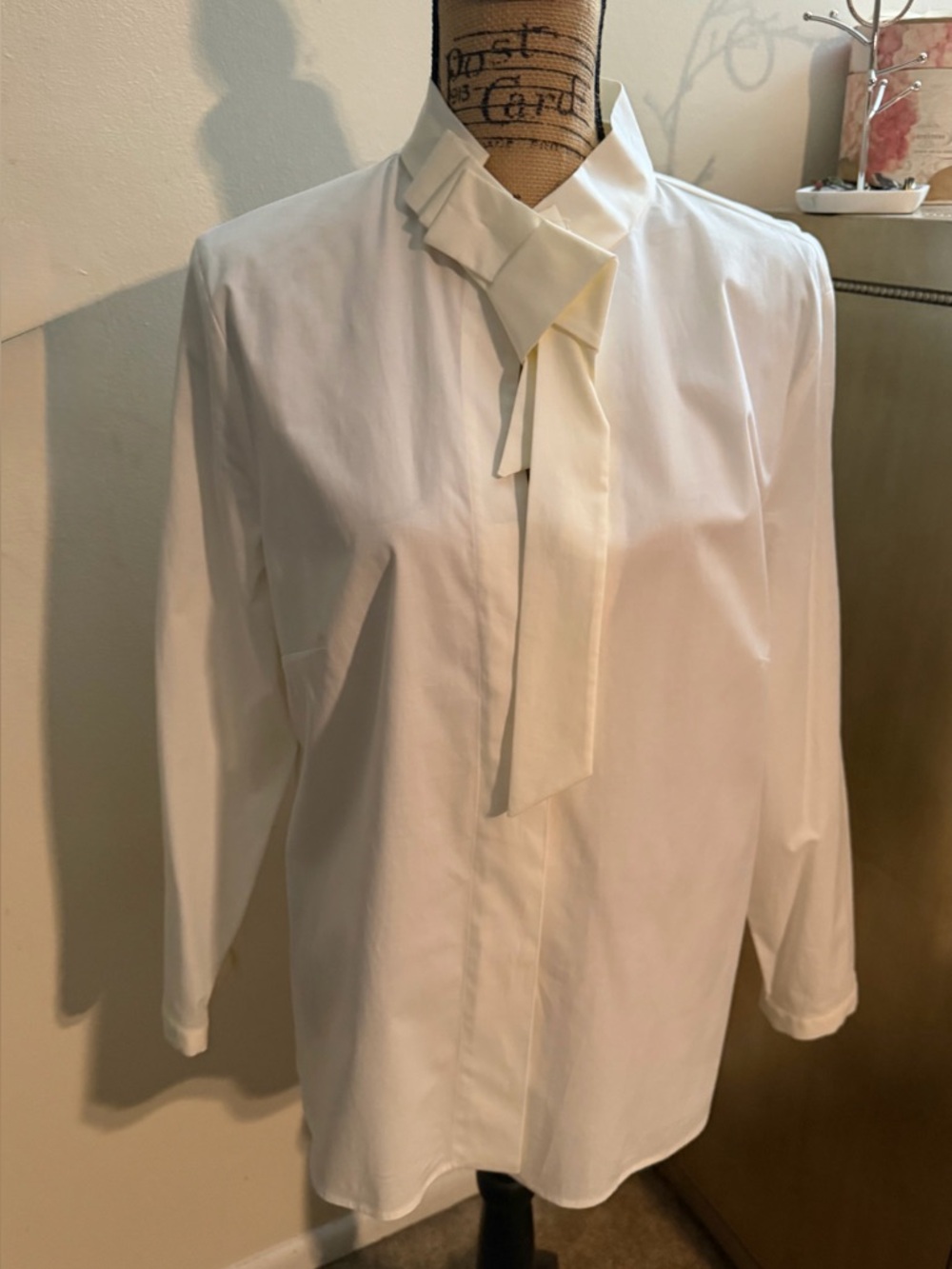 White Lavia Tie-Neck Dress Shirt